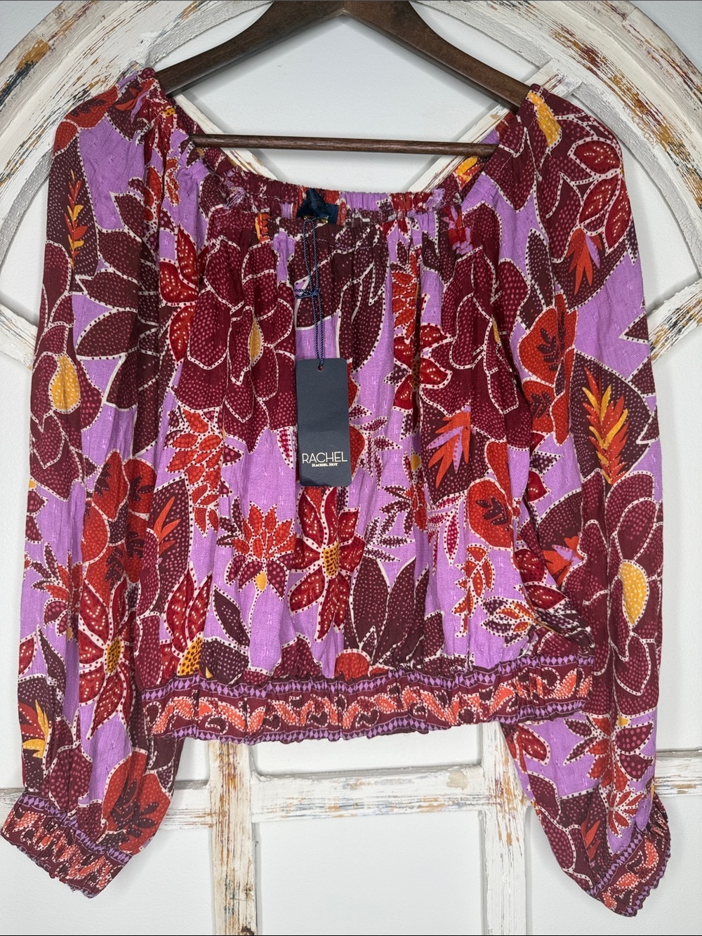 NWT Rachel Floral Off-Shoulder Cropped Tunic- Sz Small